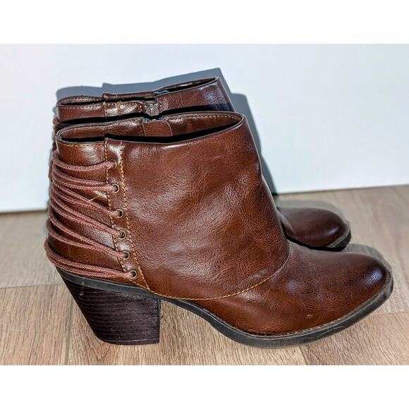 Womens Rampage Tailspin Lace-up Stacked 2.5 in Heel Booties Chestnut Brown 8.5 M - Picture 2 of 10